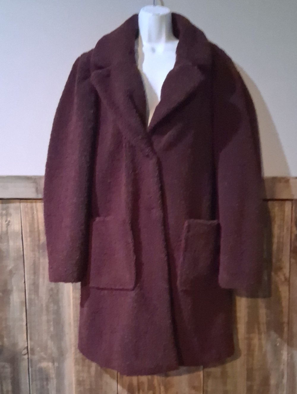 French Connection Burgundy Bouclé Pea Coat